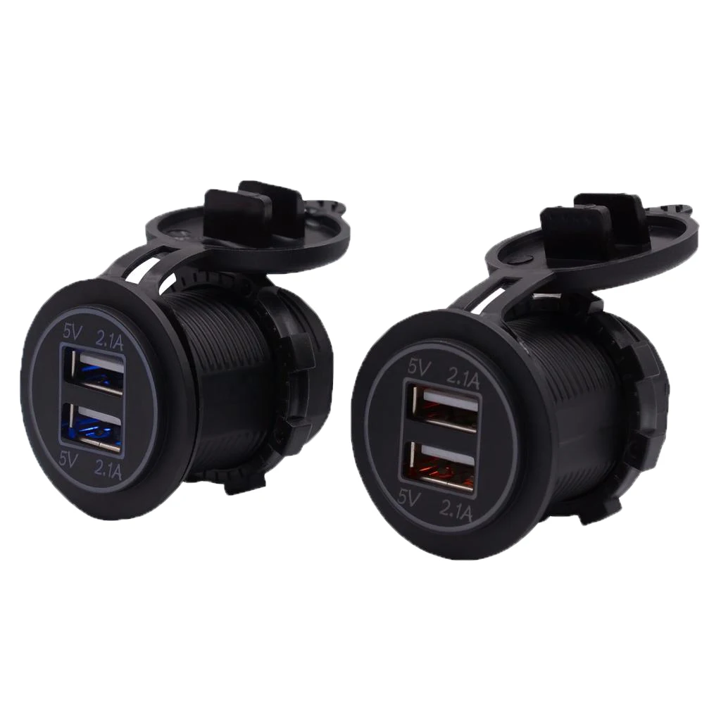 

2 Pcs Dual USB Port Car Charger Cigarette Lighter Socket Plug LED Voltmeter Waterproof Smart Charging Adapter for Boat RV SUV