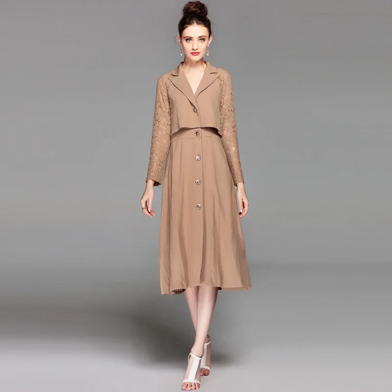 

Collage/Joint Street Cool High-waisted Joint Convention Sleeve Adult Single Breasted Basic Women's Dress