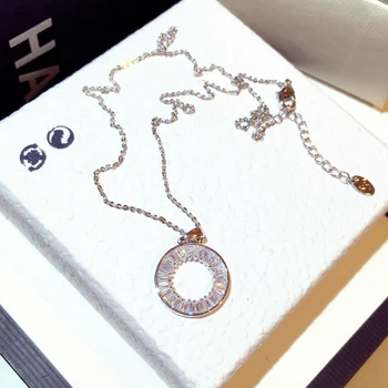 Luxury High Quality Round Zircon Necklace for Women Iced Out Bling Cubic Zircon Lady Pendant Anniversary Date Jewelry Gift