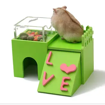 

Mini Wooden Double-layer Environment-friendly Villa with Acrylic Feeder Shape Sleeping Nest Toy for Hamster Pet