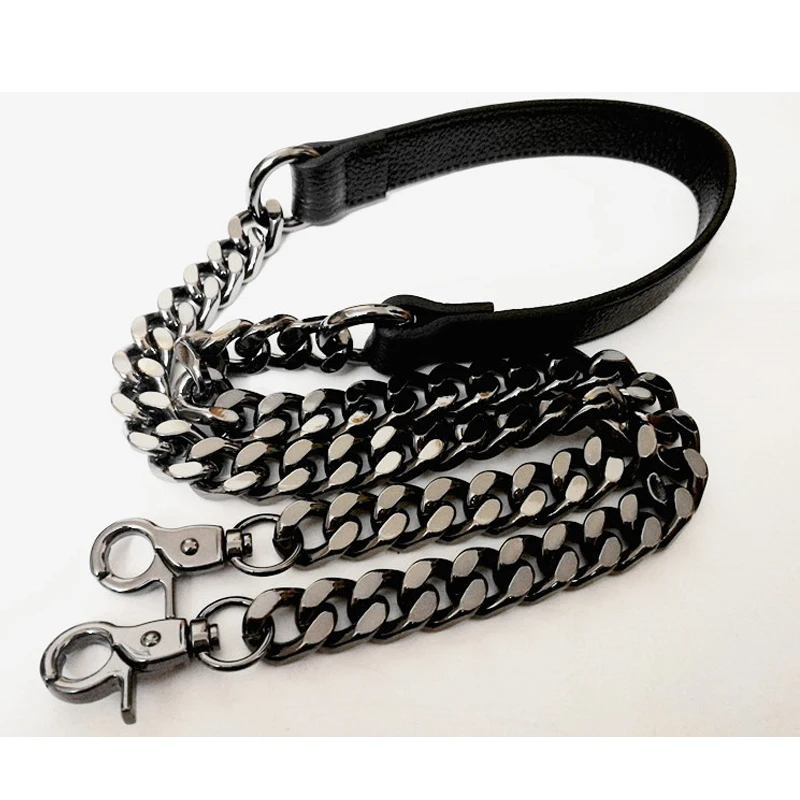 

DIY Long Short Bag Strap Genuine Leather+Chain 80-160CM Bag Accessories For Brand Bag Gun Black Silver Chain Strap