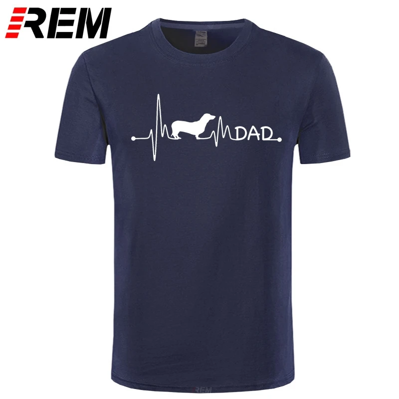 REM heartbeat pulse line такса teckel dad dog Подарочная футболка на заказ стандартная с круглым
