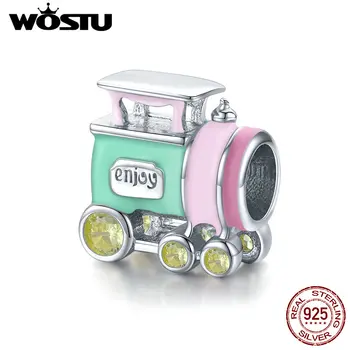 

WOSTU New Arrival 925 Sterling Silver Beads Colorful Train Charms fit Women Charm Bracelet Silver 925 Jewelry Making CTC289