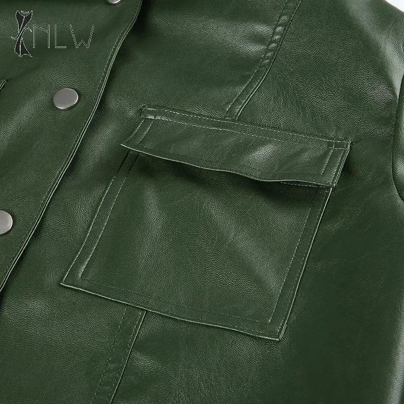 NLW женская уличная кожаная куртка, осенняя зимняя укороченная модная куртка, пальто, повседневная байкерская куртка, короткая зеленая верхняя одежда