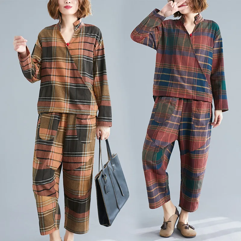 

2020 Spring New Style Loose-Fit Cover Meat Elegant Casual Two-Piece Set Western Style Plaid Casual WOMEN'S Suit