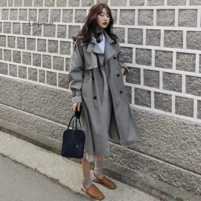 Повседневный свободный Хлопковый тренч с поясом винтажный двубортный плащ в