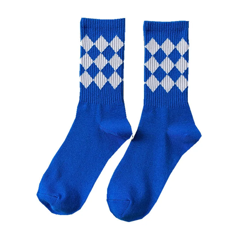 Men and women socks fashion diamond pattern three color cotton socks personality street hip hop skateboard couple sock