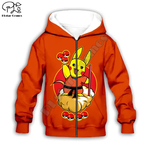 Kids Zipper Hoodie Детская одежда толстовка с 3D принтом «Драконий жемчуг Гоку» и «Пикачу» для маленьких мальчиков и девочек; пуловер с принтом «Покемон» свитер с длинными рукавами и героями мультфильмов - Цвет: Kids Zipper Hoodie