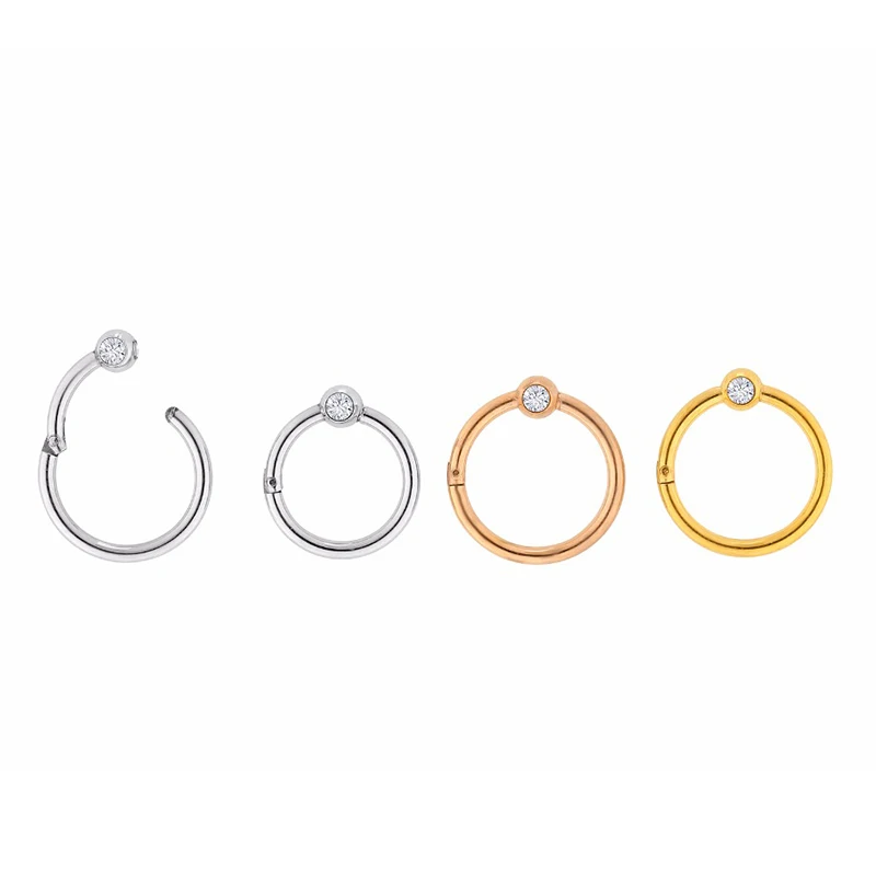 1Pc Captive Bead Clicker Ring Gems Seamless Hinged Segment Ring Clicker Cartilage Nose/Lip Hoop Rings Septum 16g