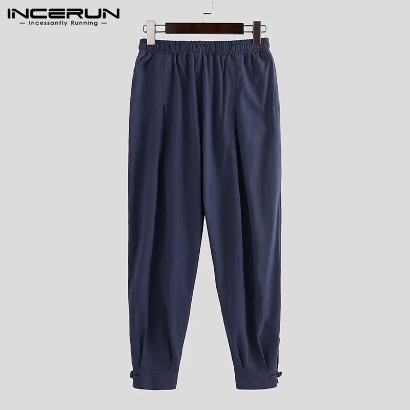 INCERUN Vintage Mens Harem Pants Cotton 2019 Joggers Streetwear Solid Baggy Elastic Waist Casual Trousers Men 5