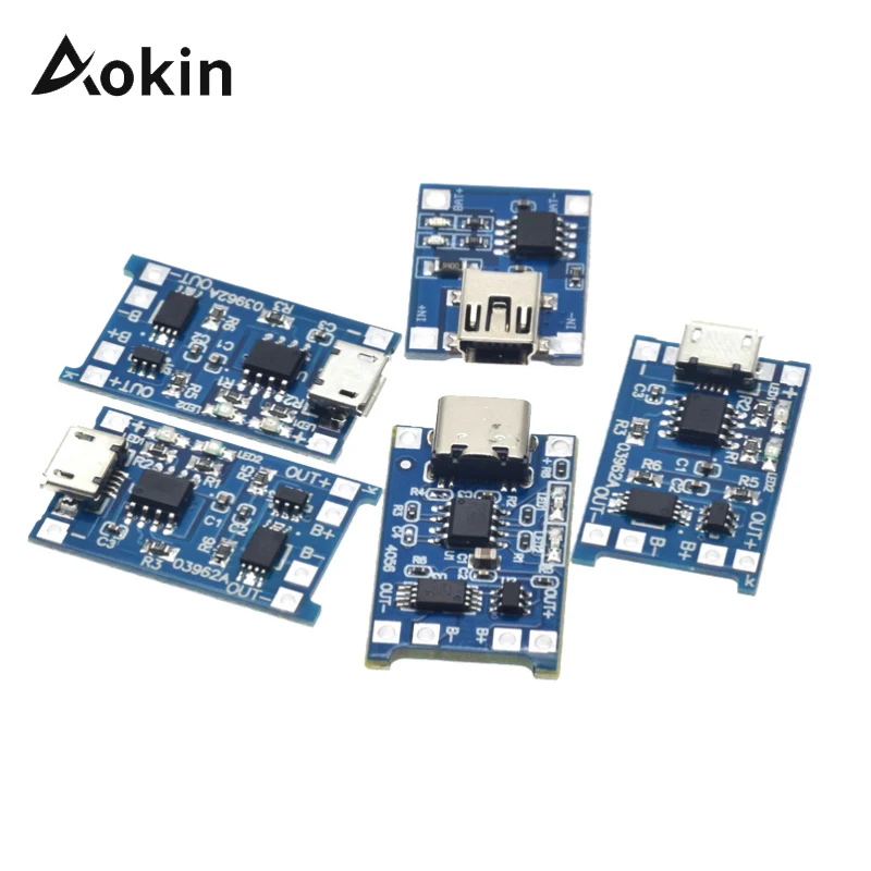 1PCS 5V 1A Micro USB 18650 type-c Lithium Battery Charging Board Charger Module + Protection Dual Functions TP4056 | Электроника