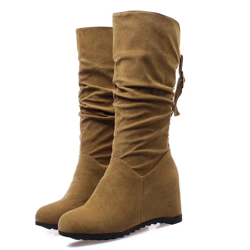 Spring Autumn Boots Women Female Round Toe Mid-calf Sweet Princess Party Boot Stylish Flat Flock Shoes Snow Boots#3