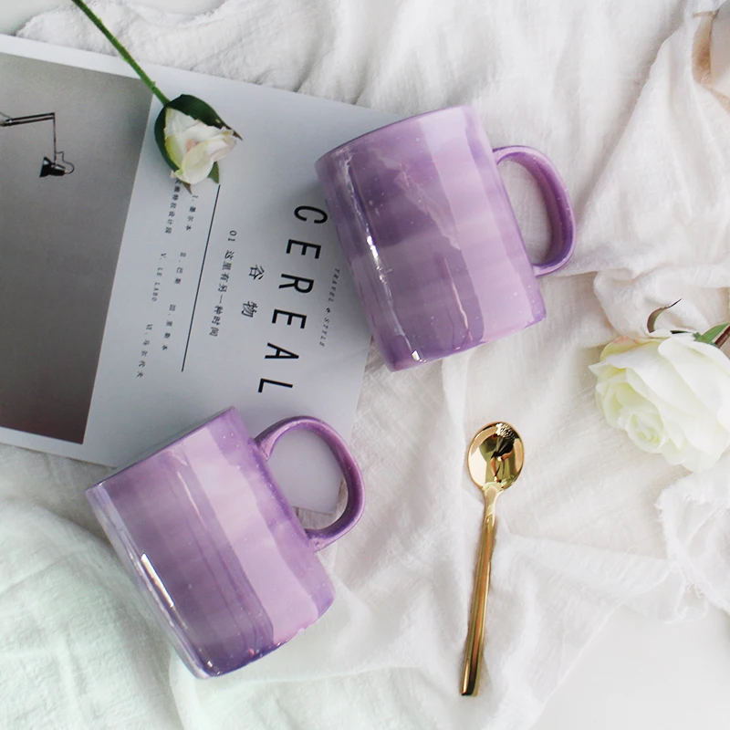 Creative Marble Texture Coffee Cup Ceramic Simple Purple Water Mugs Couple Office Tea Cups Gift Taza Cafe Self String Mug AC50MU | Дом и сад