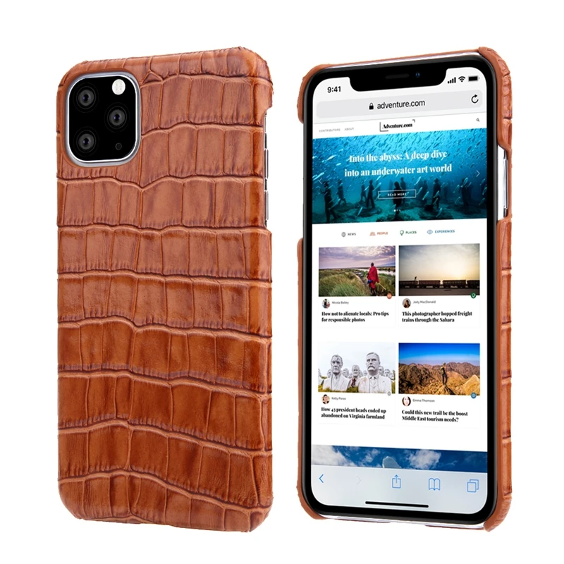 

Solque Genuine Leather Hard Case For iPhone 11 Pro Max 11Pro ProMax phone cases 2019 new luxury crocodile ultra thin slim cover