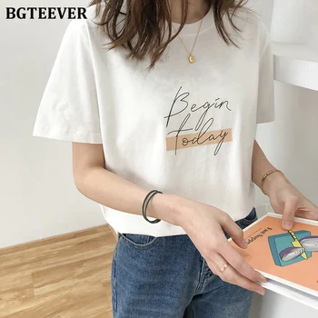 

BGTEEVER Casual O-neck Letter Print Women T-shirt 2020 Summer Short Sleeve Loose Cotton Female Basic Tops Shirt Ladies Tees