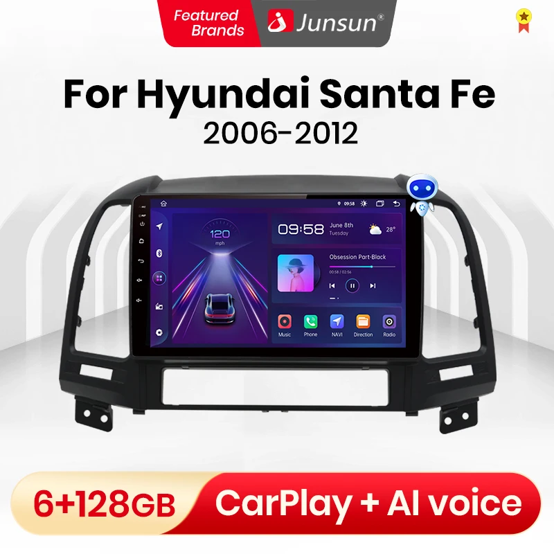 Junsun V14+64G carplay android auto магнитола 2дин андройд For Hyundai Santa Fe 2007 2008 2006-2012 автомагнитола