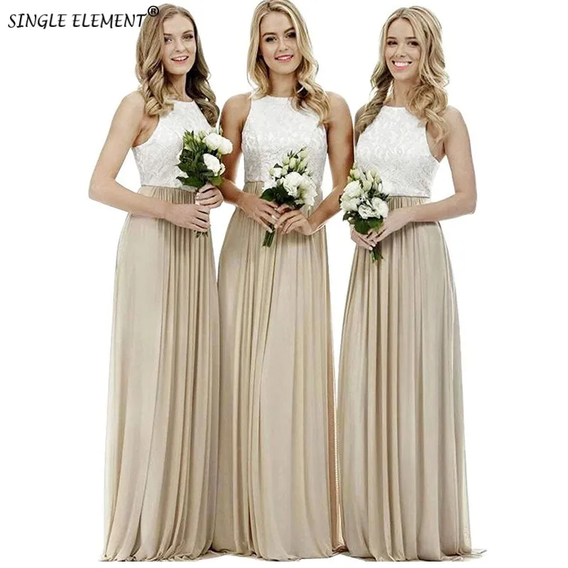 

Modest Soft Chiffon A Line Long Halter Neckline Birdesmaid Dresses For Wedding Party