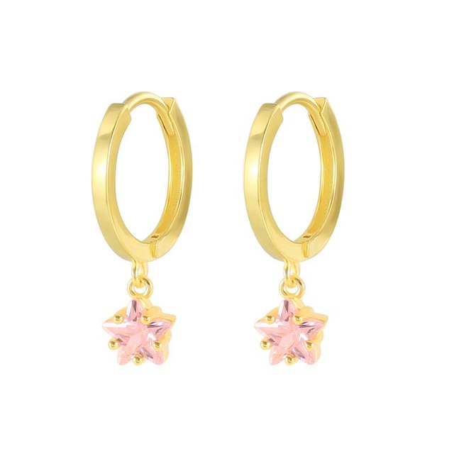 925 Sterling Silver All Pink Crystal Pave Hoop Earrings Pink Cubic Zirconia Stone Heart Moon Star Charm Earrings Jewelry