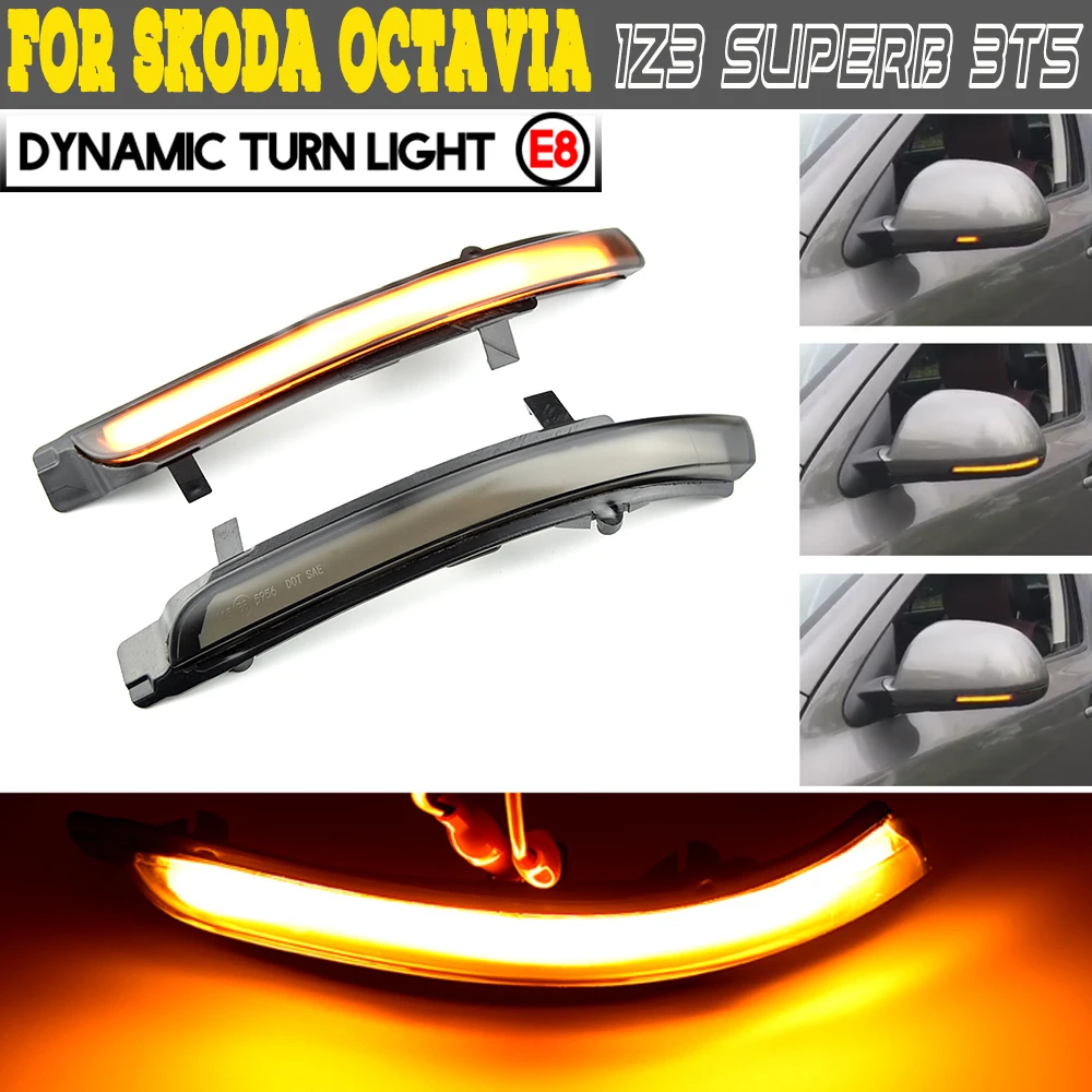 

For Skoda Octavia MK2 1Z3 1Z5 MK2 3T4 3T5 2PCS Dynamic Blinker LED Turn Signal Light Side Mirror Indicator Auto Lamp