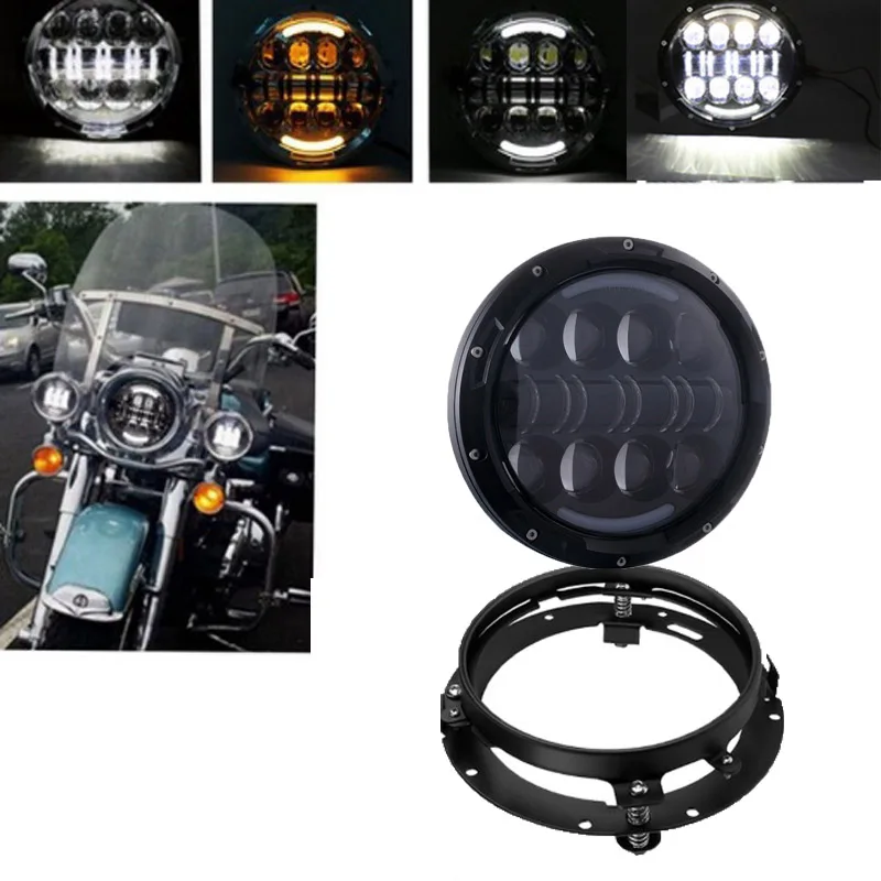 80w black set " Круглый Монтажный кронштейн, светильник, кольцевой кронштейн, 7 дюймов, мотоциклетный светодиодный головной светильник для Harley Softail Touring для Jeep Wrangler - Color: 80w black set