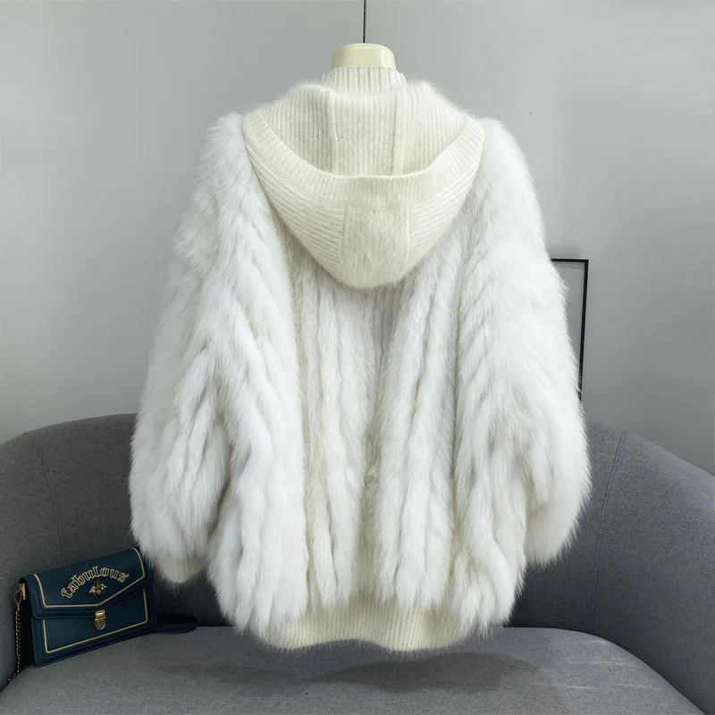 FUREALUX Real Mink Fur Coat With Big Sable Hoodie Fashion Luxurious Winter  Warm Striped 100cm Length Genuine Fox Fur Coat Women - AliExpress