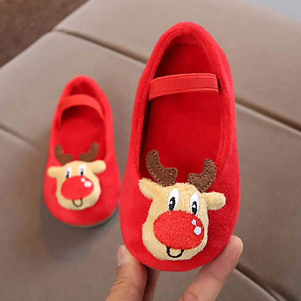 2018 Winter Children princess shoes Christmas elk velvet bean shoes antiskid kids Girl single shoes For 1-6Y toddlers girls New