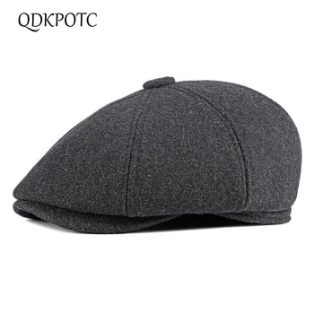 

QDKPOTC Hat Men Autumn Winter Imitation Wool Berets Fashion Classic Octagonal Hat Middle-aged Elderly Outdoor Keep Warm Cap