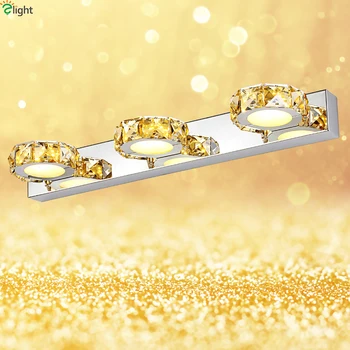 

Modern Lustre Crystal Led Wall Lights Chrome Metal Bathroom Led Wall Lamp Bedroom Wall Light Washroom Mirror Led Wall Sconce AC