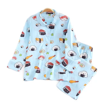

Fresh 100% gauze cotton pajamas sets women new spring summer Japanese kawaii cozy homewear casual long-sleeve women sleepwear