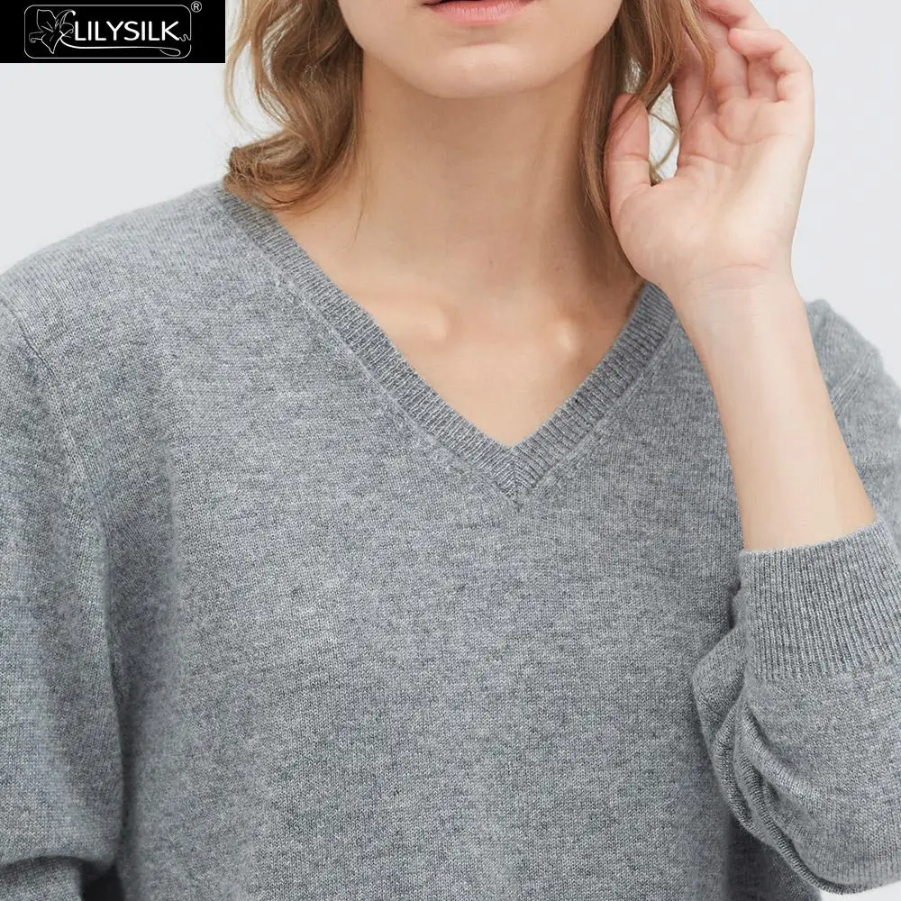 LilySilk свитер PureCashmere с v-образным вырезом и длинным рукавом пуловер супер мягкий женский