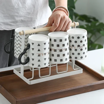 

Tea coffee sets Nordic style water cup set home 6 ceramic mugs with cup holder