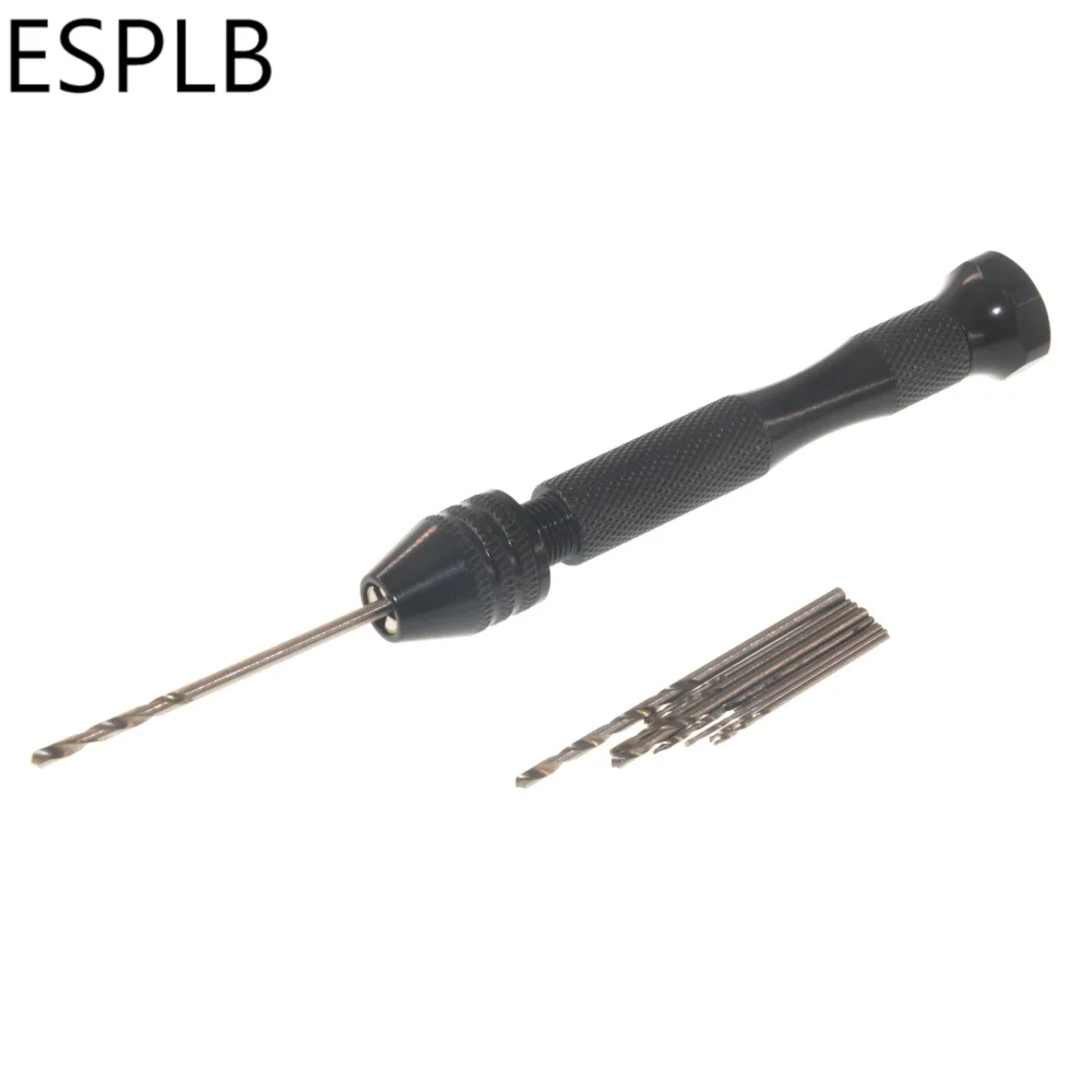 

Black Mini Hand Drill Bit with 10pcs Twist Drill Bits Manual Chuck Aluminum Alloy Hand Drill