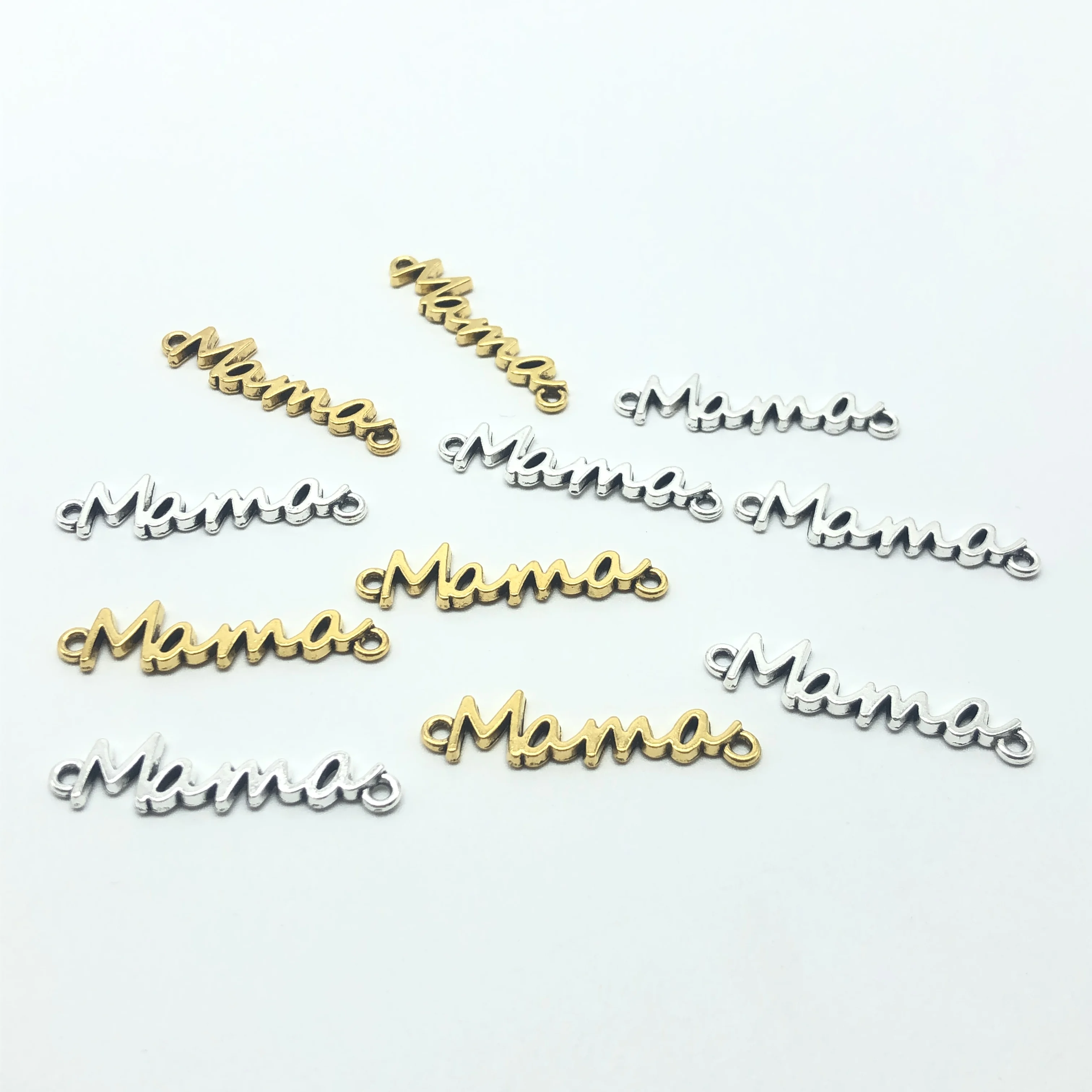 

25pcs charm letters mama double ring connection necklace pendant for jewelry DIY handmade accessories materials