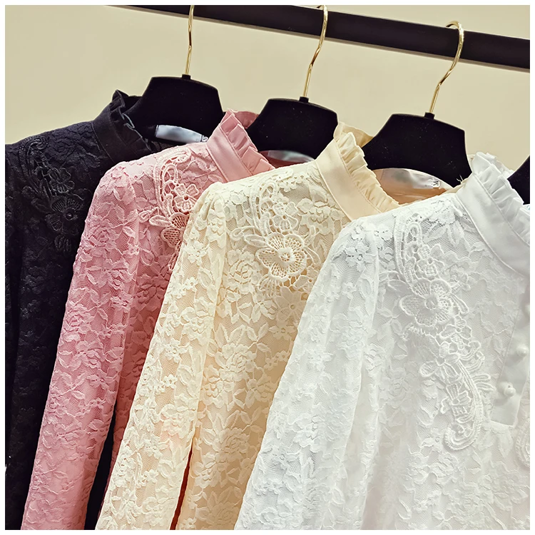 Plus Velvet Cotton Lace Shirt Women's Long Sleeve Autumn Winter All-match Shirt Tops Temperament Interior Jacket Girls Ladies