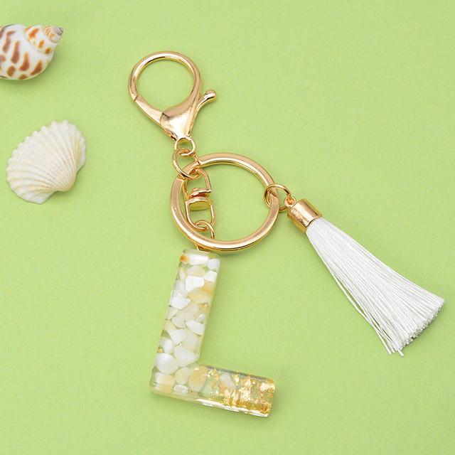 Gold Tassel Alphabet Keychain English Letter Keyring Glitter Gradient Resin Gold Leaf Crafts Car Mirror Handbag Charms