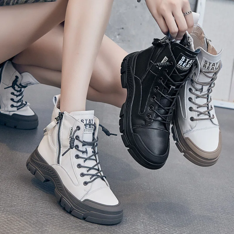 2021 HOT Luxury Brand Platform Combat Boots Women Chunky Martins Shoes White  Ankle Boots Martens Thick Heels Leather Design - AliExpress