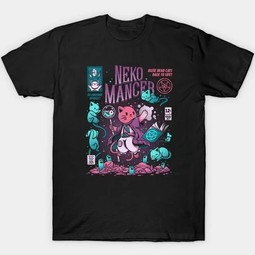 Sunfiz HJN Neko Mancer футболка унисекс Милая Эстетическая гранж черная футболка сатантическая готическая одежда футболка ведьмы