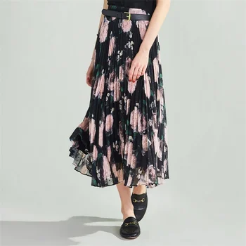 

HAVVA 2020 Summer New Peony 3d Cut Craft Digital Print Plait Pleated A-line skirt Q4935