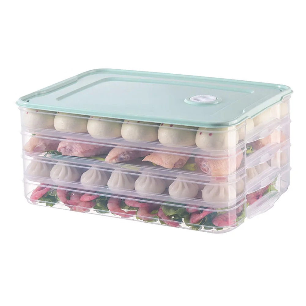 green-4 layers Лоток для хранения еды, контейнер для хранения пельменей для холодильника с крышкой PI669 - Цвет: green-4 layers