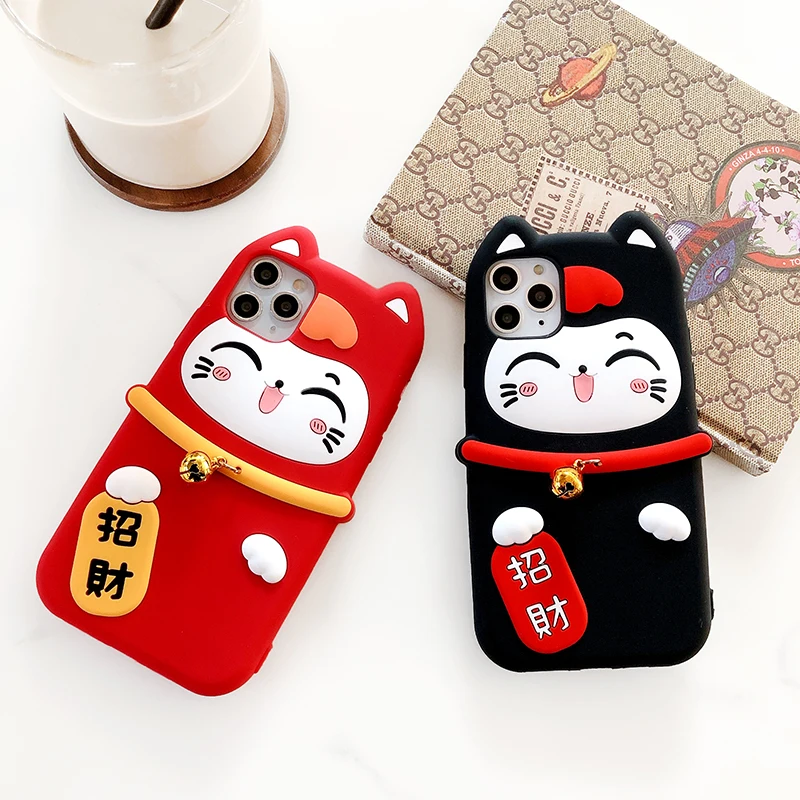 Мягкий чехол для iphone XS max Lucky Cat для iphone 11 pro max XR X 6 7 8 plus Maneki Neko праздничный мягкий чехол для телефона маленький колокольчик