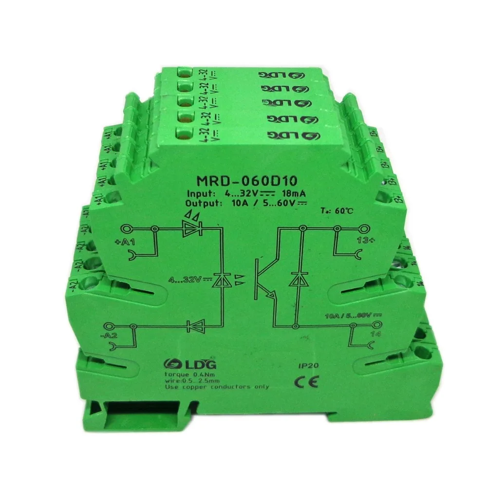 5 шт. MRD-060D10 инновационный светодиодный индикация 10A Вход: 5 в 12 В 24 В Бесконтактное реле постоянного тока твердотельные реле интерфейс DIN Rail релейный модуль переключатель