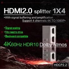 Hdmi Splitter Schakelaar 1 In 4 Out HDCP2.2 2.0 Hdmi Switcher 1X4 T 4K 60Hz HDR10 3D HDMI2.0 splitter 4K Tot 1080P Signaal Zoom