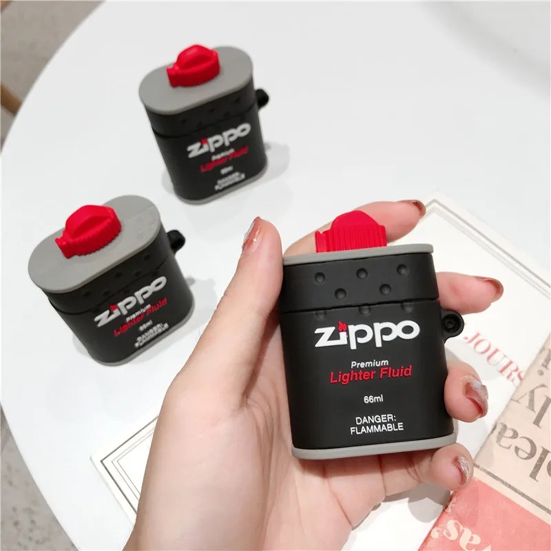 3D Мода Смешные ZIPPO масляные бутылки корпусы гарнитурные для Apple Airpods 1/2 Милые силиконовые защитные наушники чехол Аксессуары