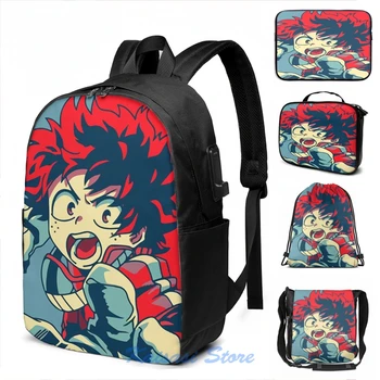 

Funny Graphic print Boku no Hero Academia Midoriya USB Charge Backpack men School bags Women bag Travel laptop bag