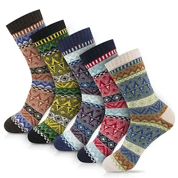 

socks women's autumn and winter new arrival thick retro print mixed color warm home socks tube cotton socks 5 pairs combinations