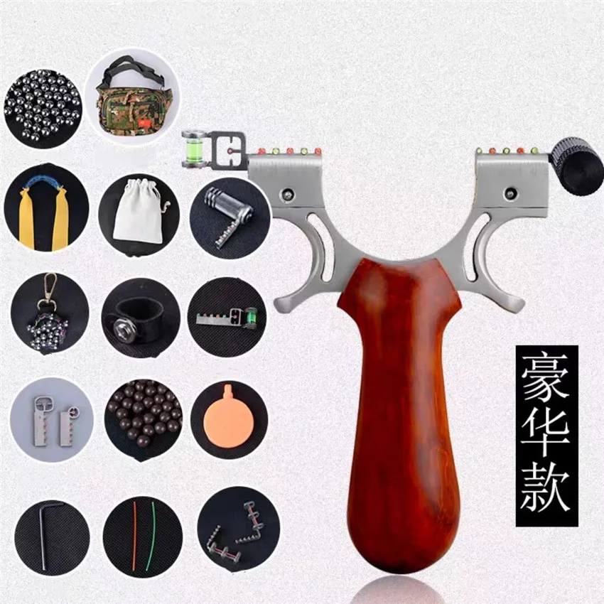 

Professional Hunting Slingshot Stainless Steel Catapult + Wood Handle with Flat Rubber Band Outdoor Shooting Games New