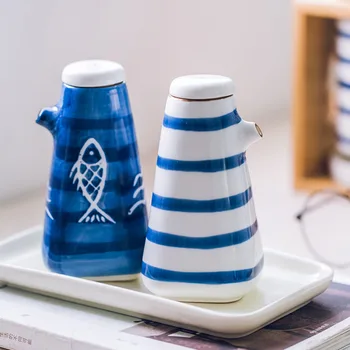 

Japanese Ceramic Seasoning Pot Set Soy Sauce Vinegar Jar Bottle with Wood Lid Black Pepper Sesame Storage Tank Kitchen Container