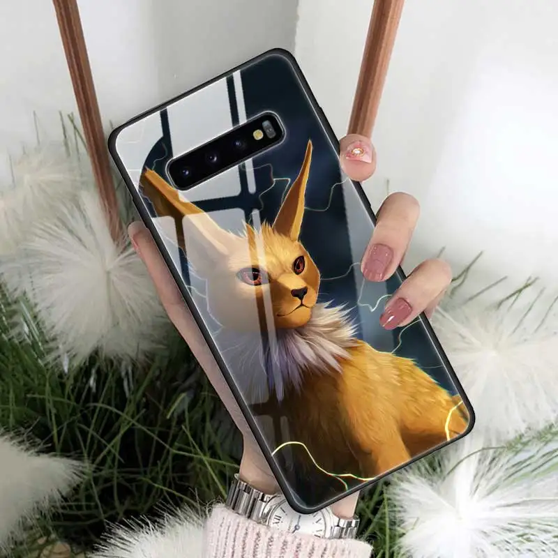 Cartoon eevee Tempered Glass Case Cover For Samsung Galaxy S10 5G Note 9 A70 Silicone Edge Phone Back Shell Fundas Capa Couqe - Цвет: T10