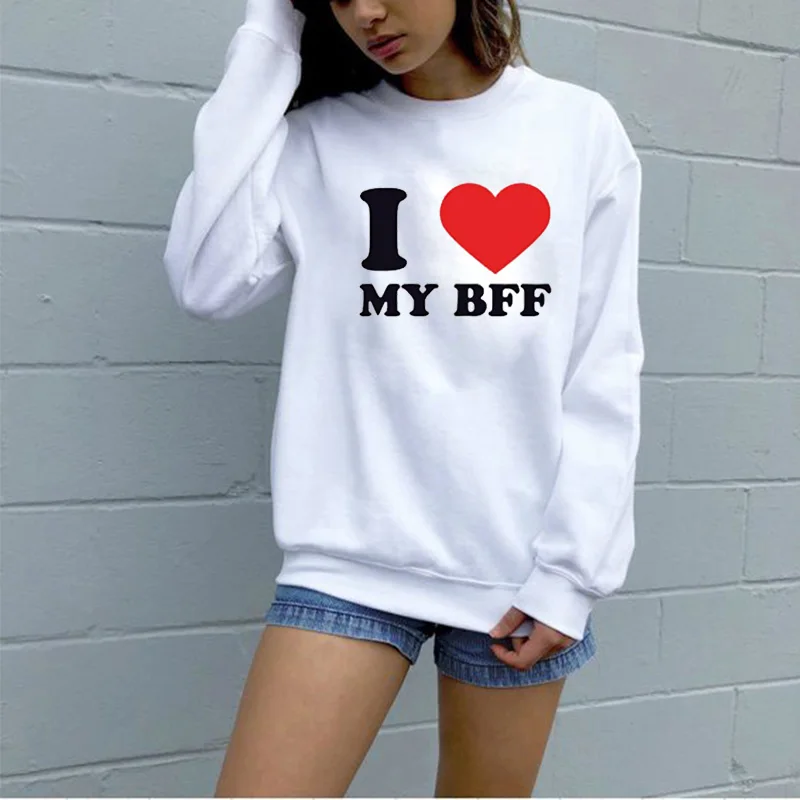 Свитшот унисекс флисовый свободного кроя с надписью I Love My Bff|Толстовки и