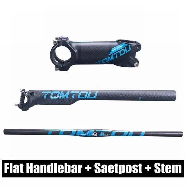 Flat Handlebar SETS TOMTOU 3K карбоновый велосипед горный велосипед наборы подъемных/плоских поручней+ аэро подседельный штырь+ вынос руля синий матовый-TB8T13 - Цвет: Flat Handlebar SETS